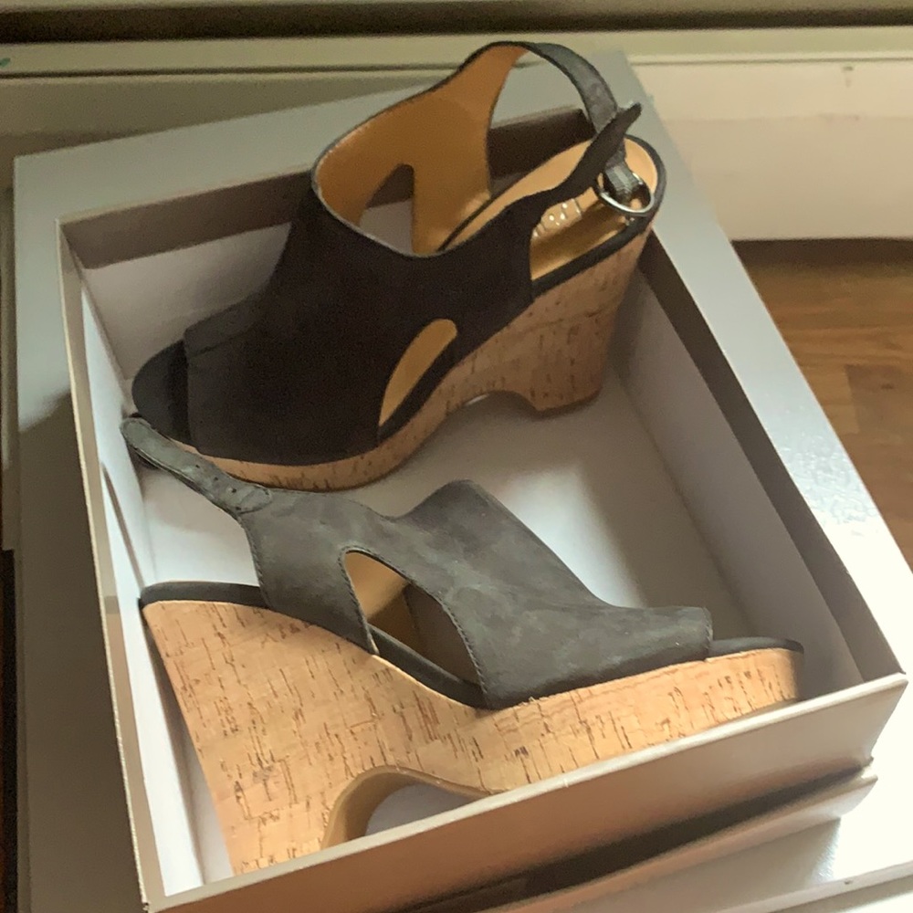 Franco Sarto black leather wedges women’s size 7.5